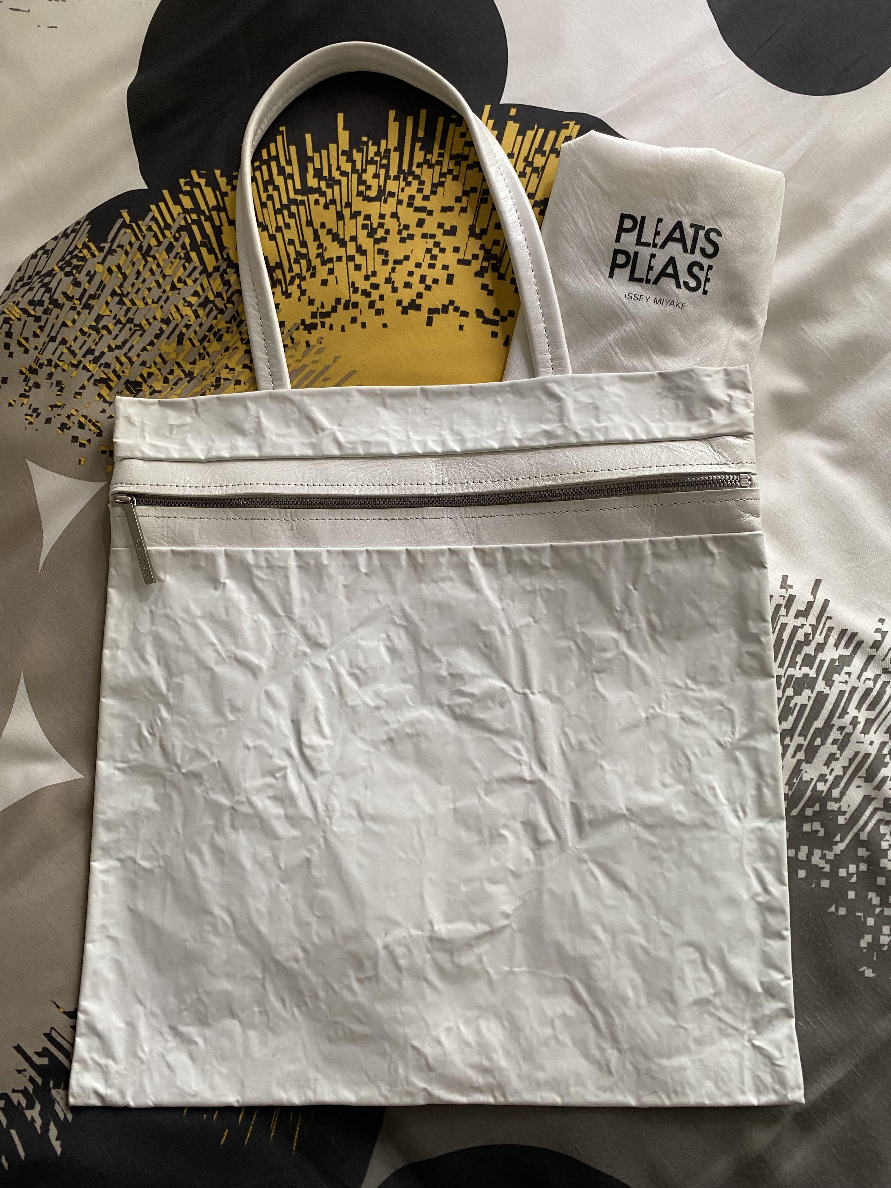 Issey Miyake Pleats Please White Tote Shoulder Bag