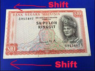 Malaysia 1st series RM10 note (Slight error shift). GEF