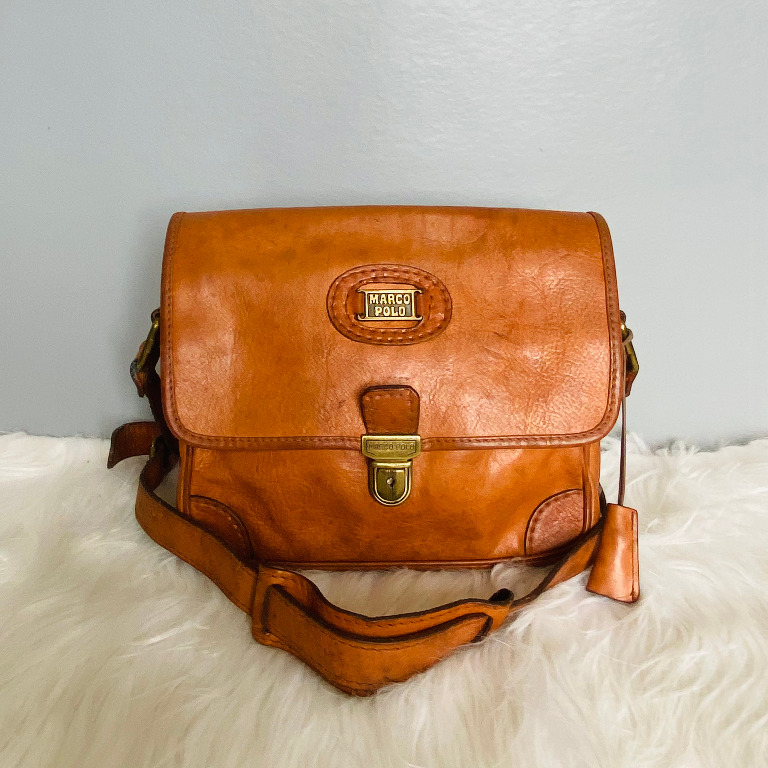 Marco Polo Vintage Tan Brown Leather Shoulder Bag Women s Fashion