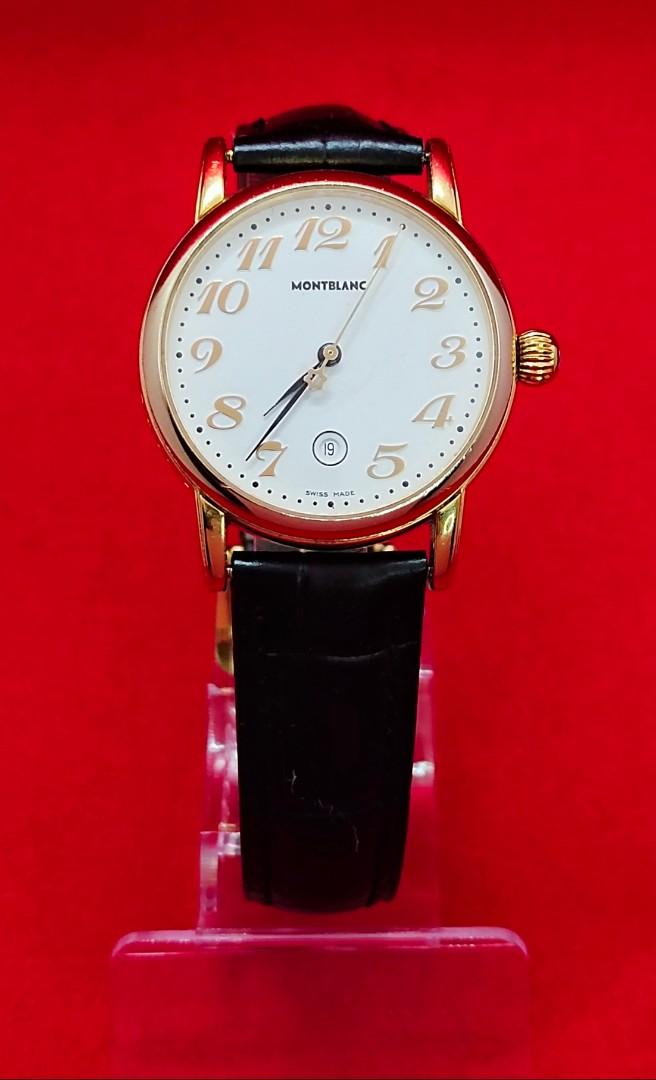 Montblanc Meisterstuck (Category: Luxury Watches) located in Manila. Submitted by ab.authentic.collection (Listing ID 1146281865, Image 1). Description: Montblanc Meisterstuck - Ref. 7005 - 32mm in diameter, 38 mm lugs to lugs - Gold plated Stainless Steel Case with decent hairline scratches due to normal wear and some fading on the edges. - Quartz movement, keeps time - Unbranded leather strap fitted - Original buckle - Travel leather pouch incl