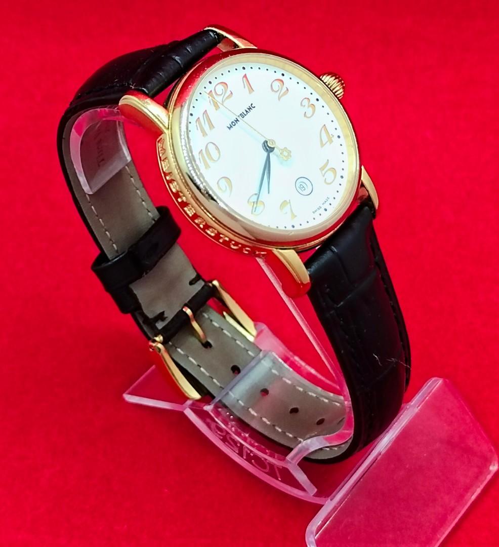 Montblanc Meisterstuck (Category: Luxury Watches) located in Manila. Submitted by ab.authentic.collection (Listing ID 1146281865, Image 3). Description: Montblanc Meisterstuck - Ref. 7005 - 32mm in diameter, 38 mm lugs to lugs - Gold plated Stainless Steel Case with decent hairline scratches due to normal wear and some fading on the edges. - Quartz movement, keeps time - Unbranded leather strap fitted - Original buckle - Travel leather pouch incl