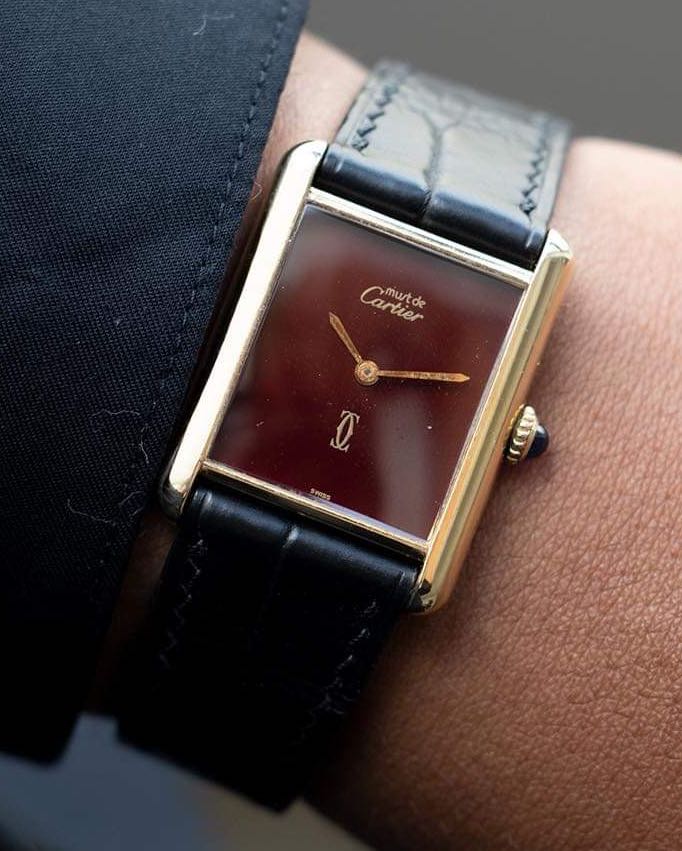 Must de Cartier mechanical Burgundy men size, Luxury, Watches on Carousell