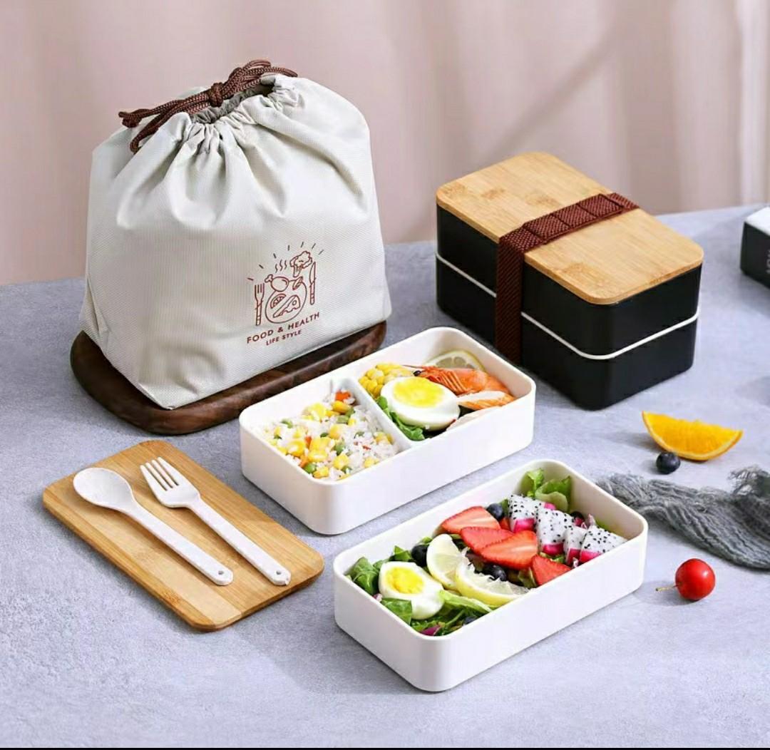 1pc Japanese Wheat Straw, Bamboo And Wood Binding Lunch Box With