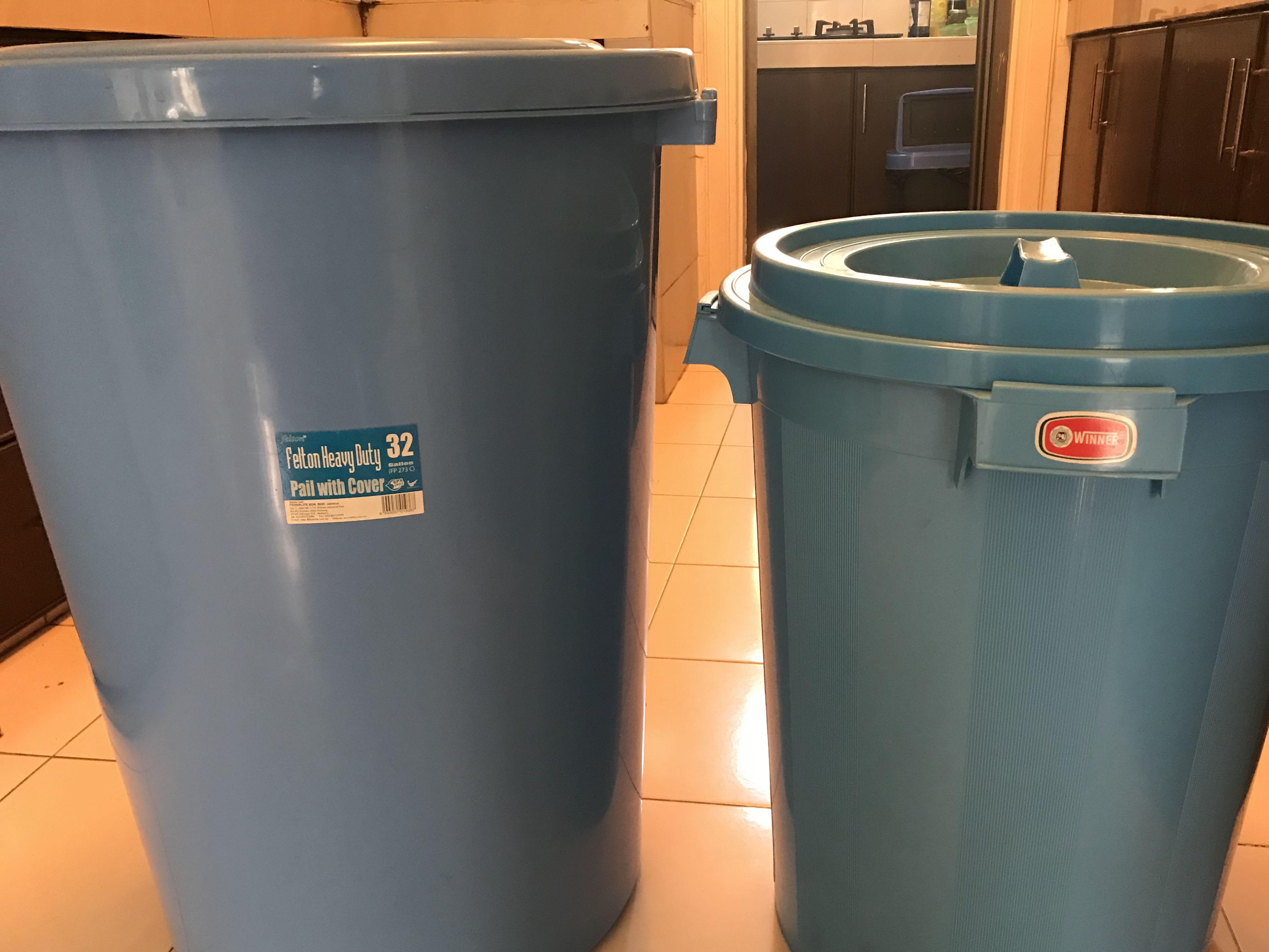 Pails with cover 32 gallons +25 gallons, Furniture & Home Living, Home