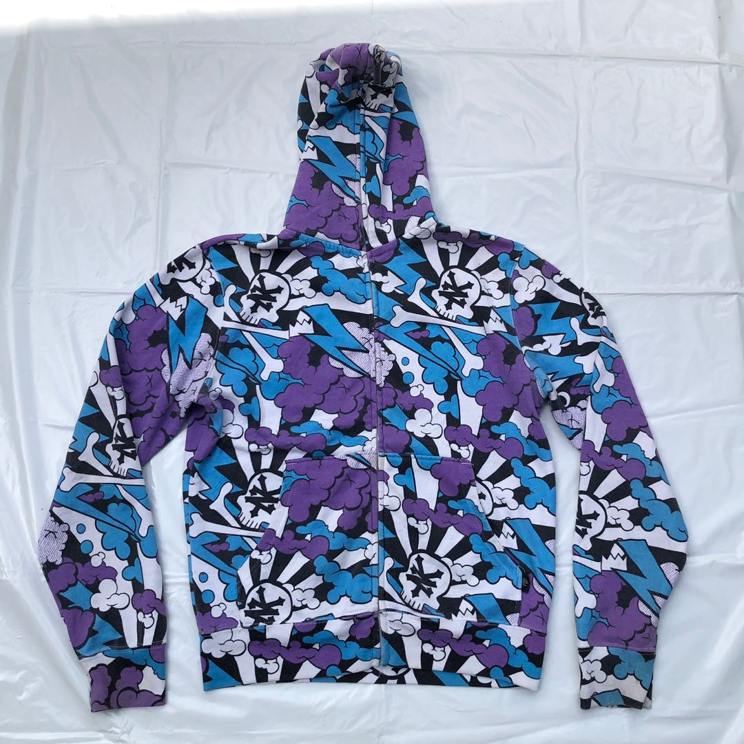 PO ZOO YORK SKULL CLOUDS AOP F B HOODIE JACKET BLUE VIOLET WHITE LARGE FULL UP ZIPPER STREET WEAR Men s Fashion Coats Jackets and Outerwear on Carousell