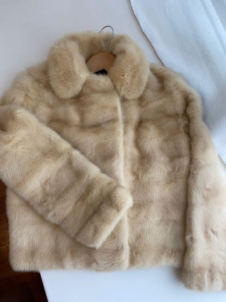 Real mink coat cream classic color small size