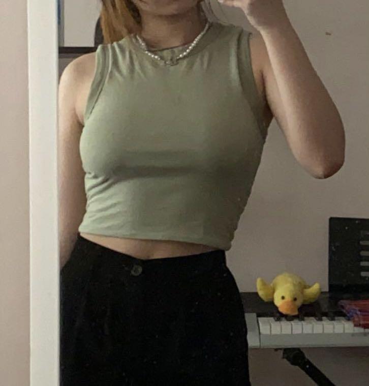 sage green tank top, Women's Fashion, Tops, Sleeveless on Carousell