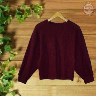 ❤️Sweater maroon lengan semi balon murce sayy