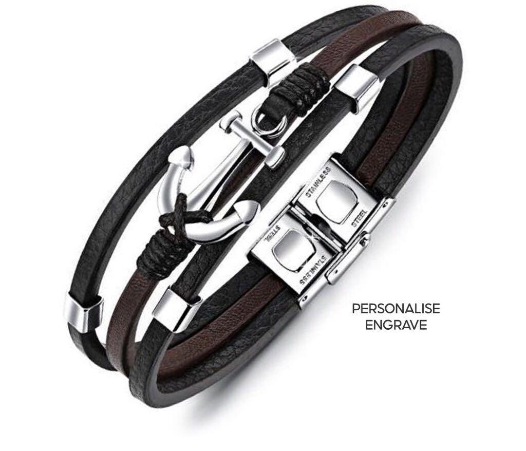 2pcs His and Hers Black Braided Leather Stainless Steel Buckle Clover Bracelet