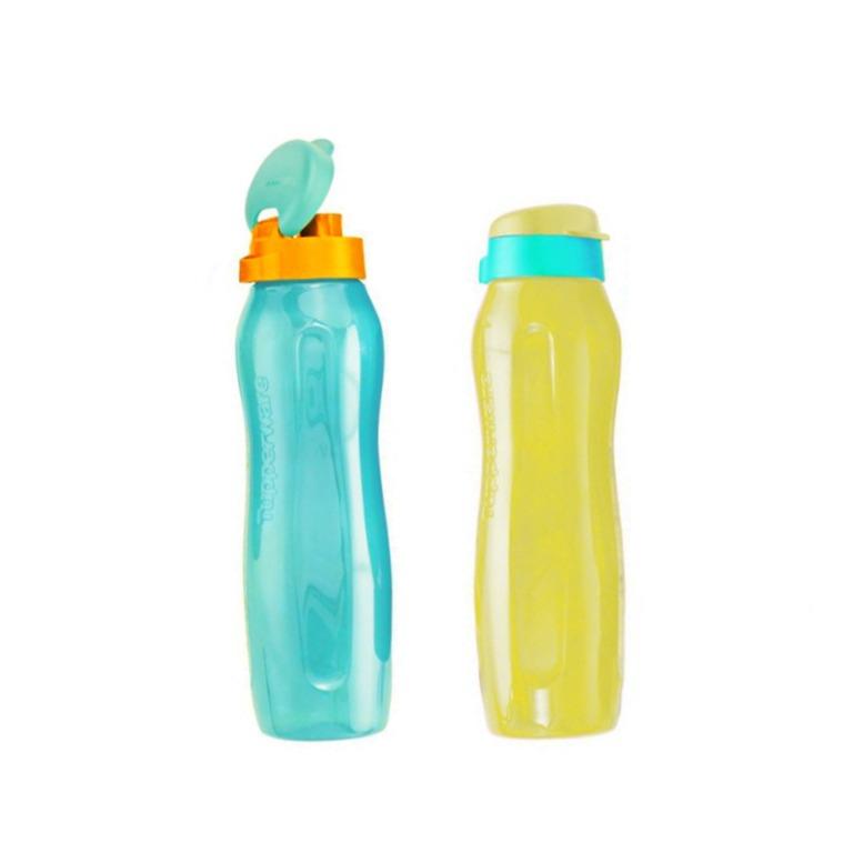 Tupperware Yellow Round Gen II 1L Eco Water Drink Bottles with Flip Top New 