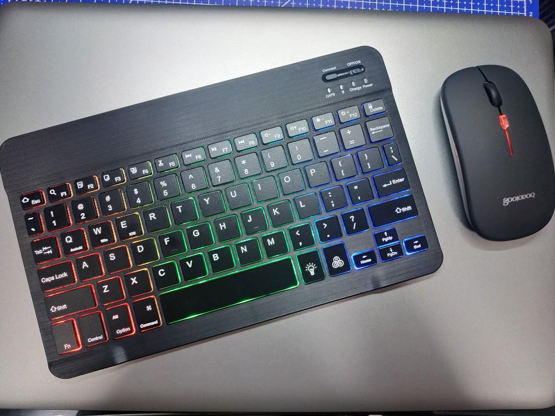 wireless bluetooth keyboard and mouse with LED Light RGB (Category: Computer Keyboard) located in Mandaluyong City. Submitted by good_find_online_store (Listing ID 1146284739, Image 2). Description: wireless bluetooth RGB LED keyboard and mouse ⚡can connect direct bluetooth to PC computer or Laptop windows or apple computer (mouse with optional dongle if needed) ⚡can connect direct to android phones and tablets (keyboard and mouse), apple phones 