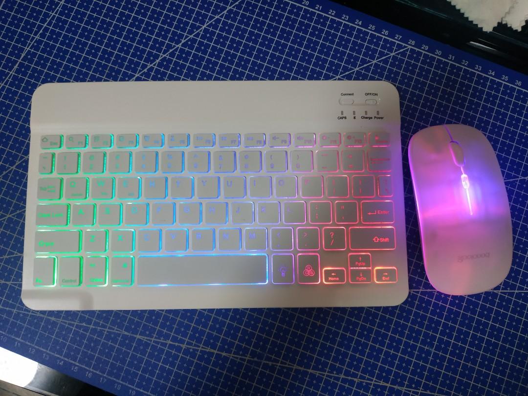 wireless bluetooth keyboard and mouse with LED Light RGB (Category: Computer Keyboard) located in Mandaluyong City. Submitted by good_find_online_store (Listing ID 1146284739, Image 3). Description: wireless bluetooth RGB LED keyboard and mouse ⚡can connect direct bluetooth to PC computer or Laptop windows or apple computer (mouse with optional dongle if needed) ⚡can connect direct to android phones and tablets (keyboard and mouse), apple phones 