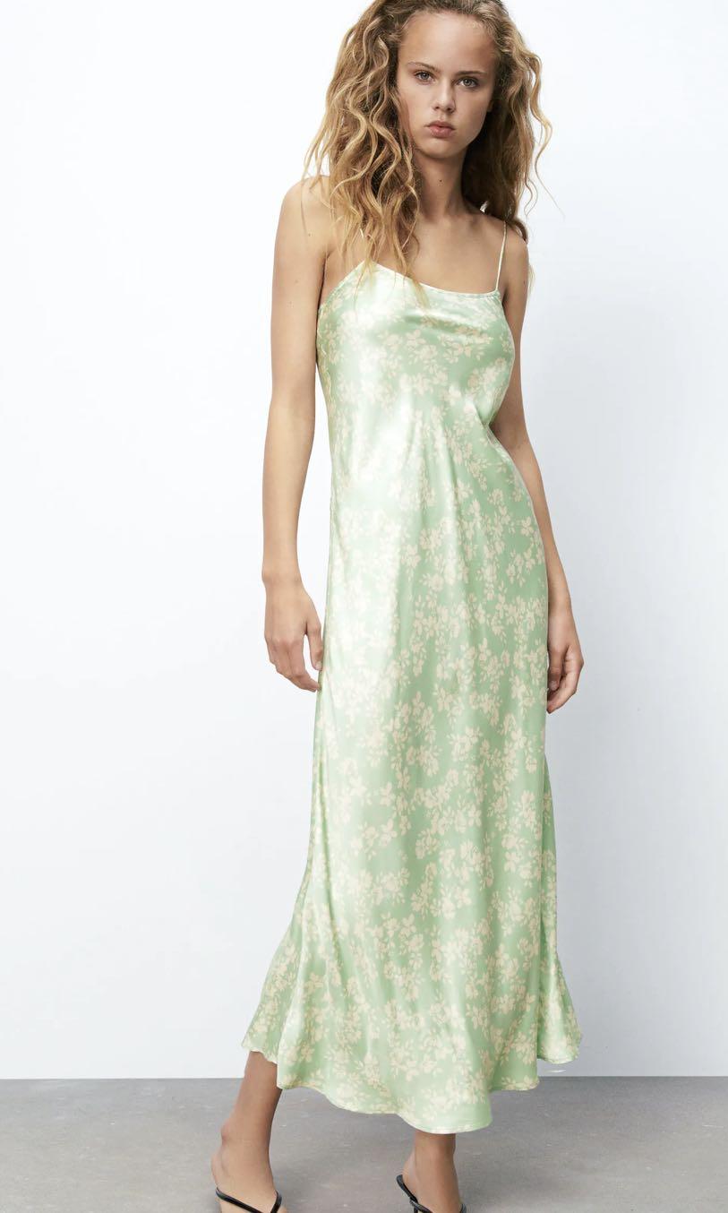 Zara Satin floral print dress w Slit ...