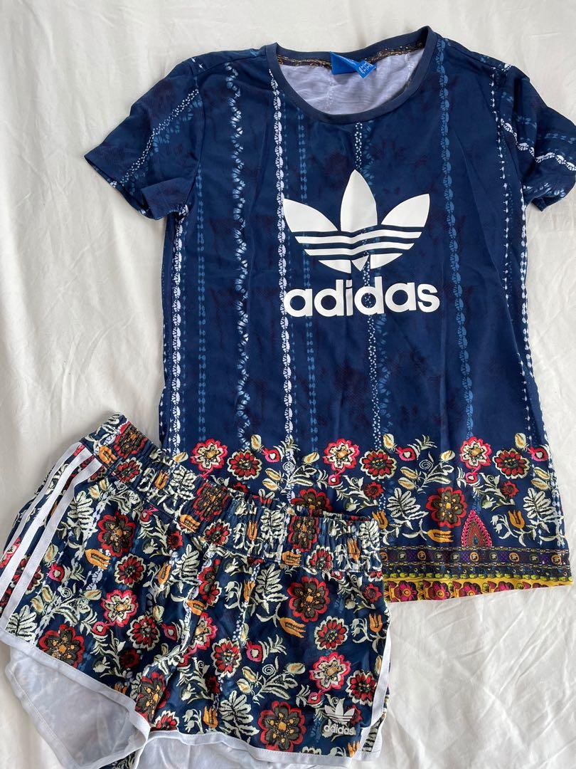 Adidas blue floral tshirt and shirts Women s Fashion Dresses