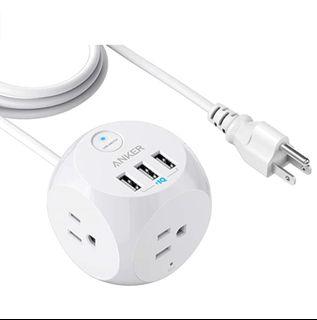 Anker PowerPort Cube Power Strip 5 ft Extension Cord with 3 Outlets and 3 USB Ports