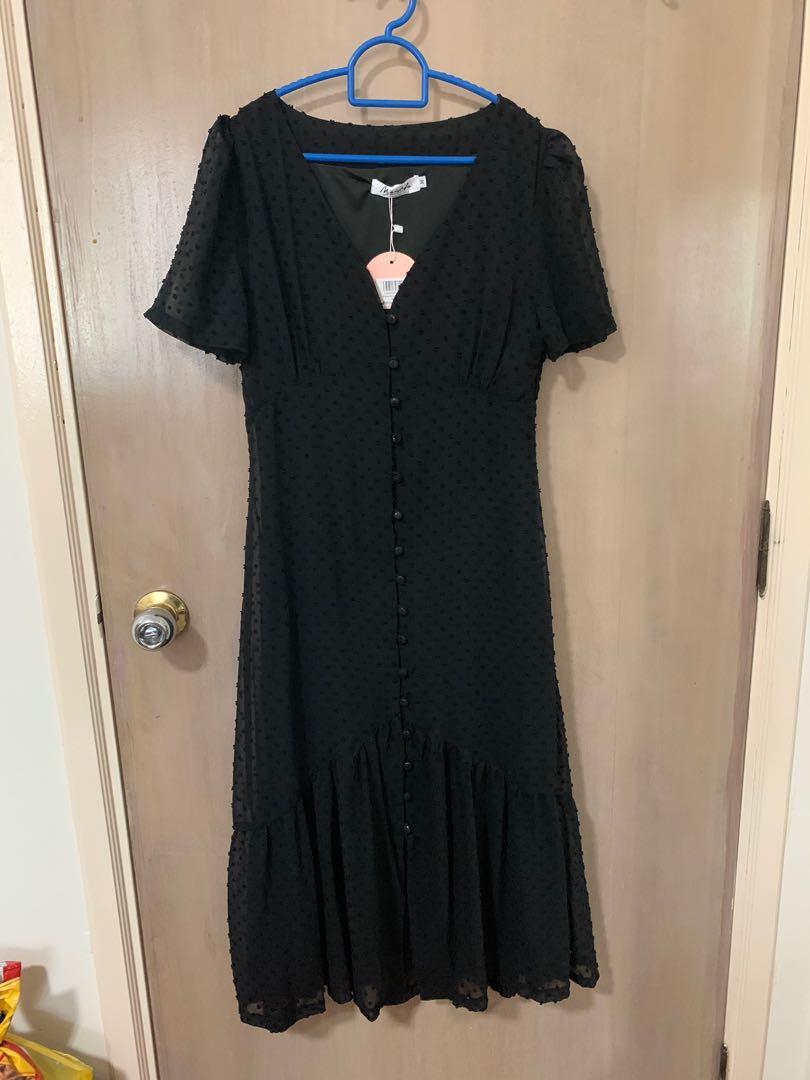 Black lace swiss dots midi dress, Women 