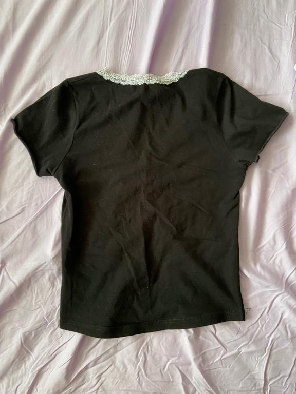 brandy melville black and white lace gina top, Women's Fashion, Tops