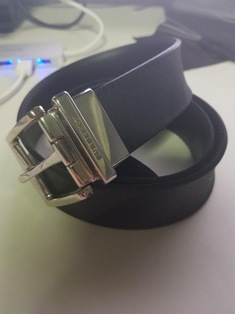 Reversible london check sale and leather belt