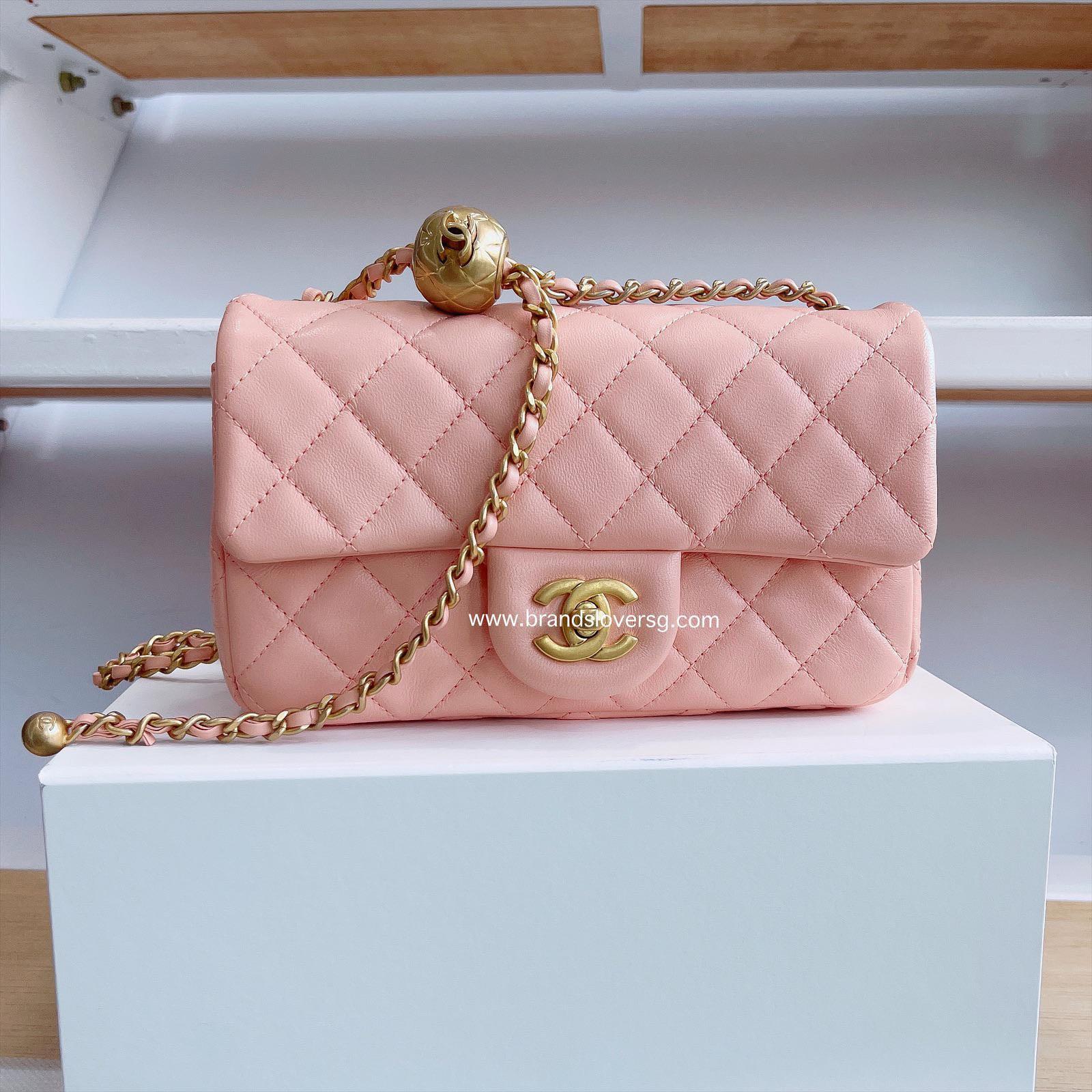 Chanel Lambskin Quilted Mini CC Pearl Crush Rectangular Flap Pink  Nice  Bag
