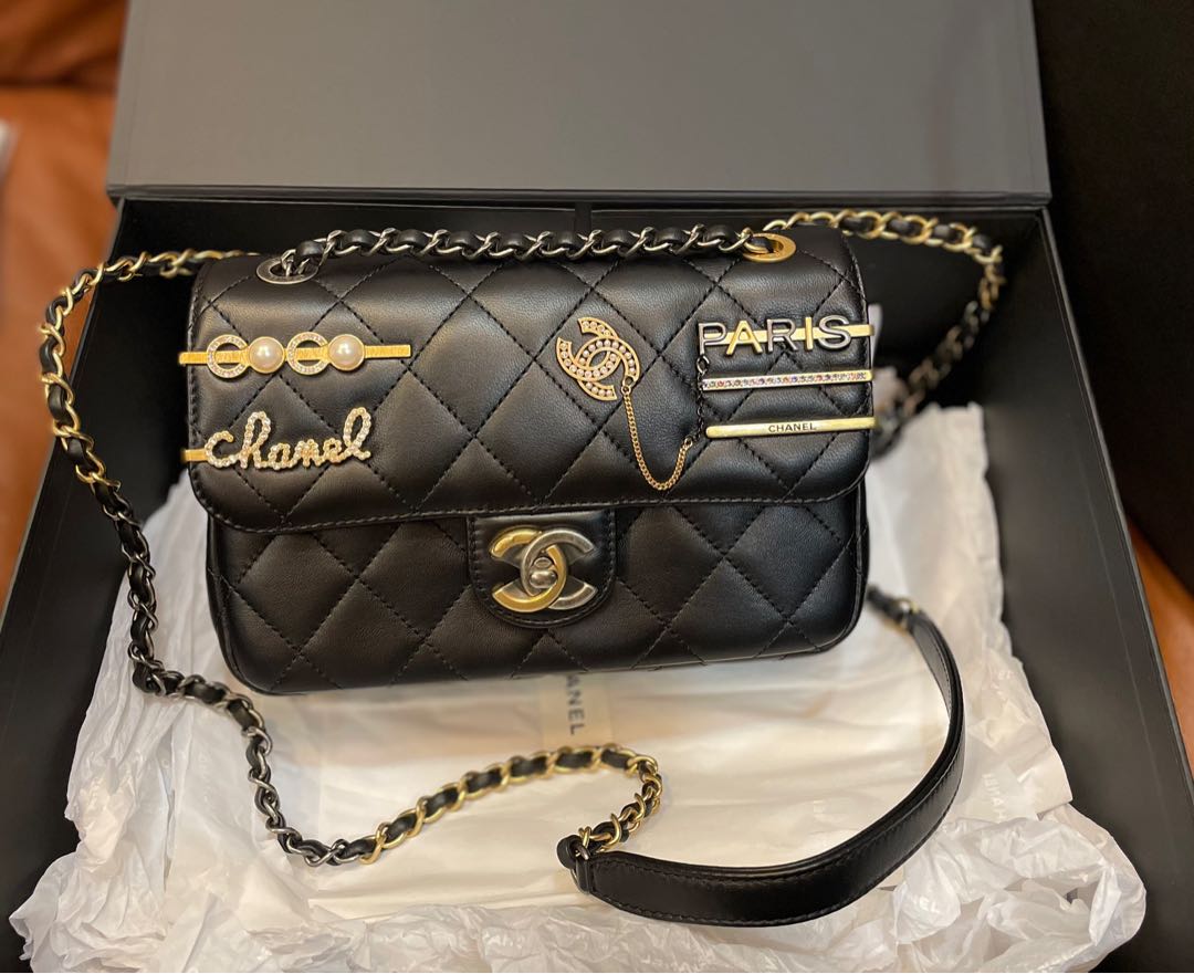 CHANEL Lambskin Quilted Extra Mini V For Victory Flap Black 326164