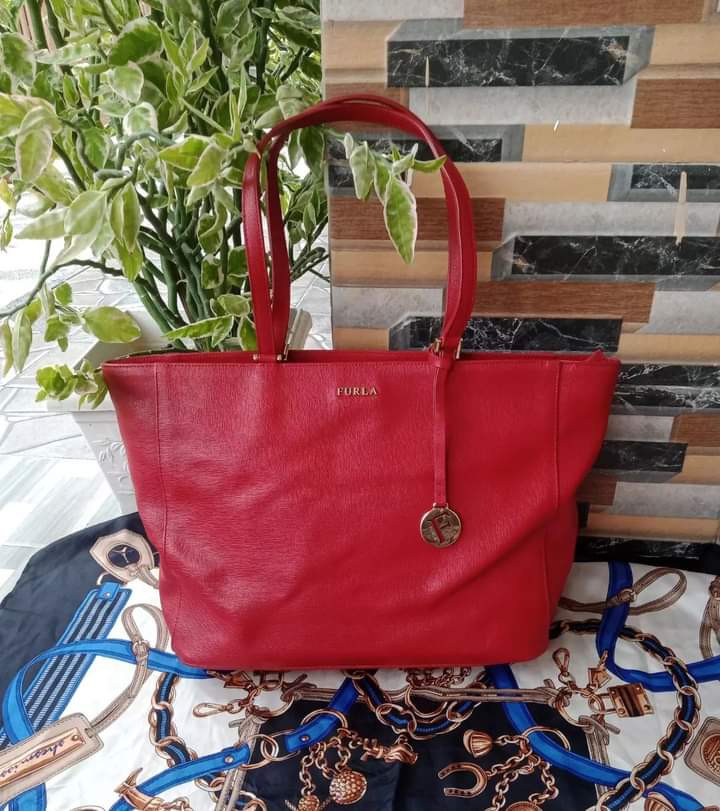 Furla sally small saffiano leather tote bag, Fesyen Wanita, Tas