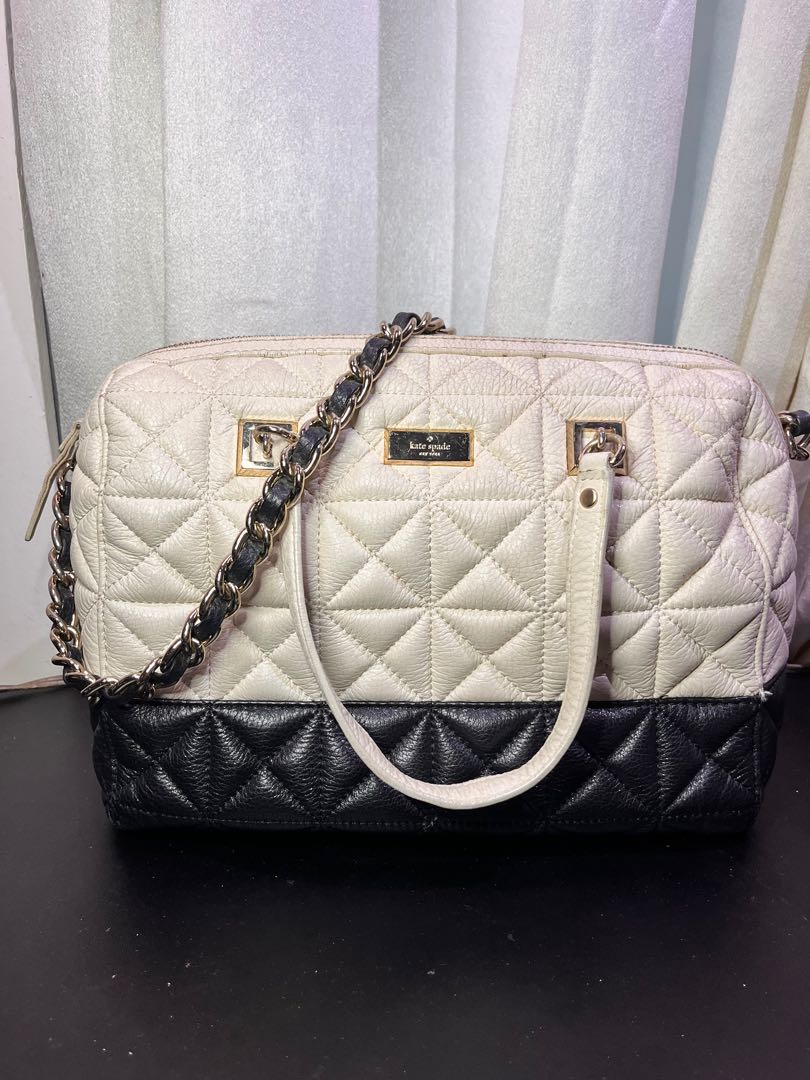 Kate Spade Black and White Quilted Leather Bag, Luxury, Bags & Wallets