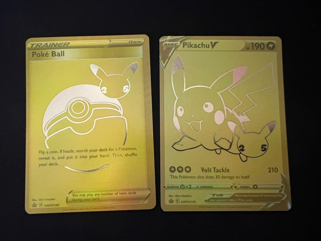 Pokemon TCG Gold Pikachu V and Gold Pokeball SWSH145 SWSH146 UPC