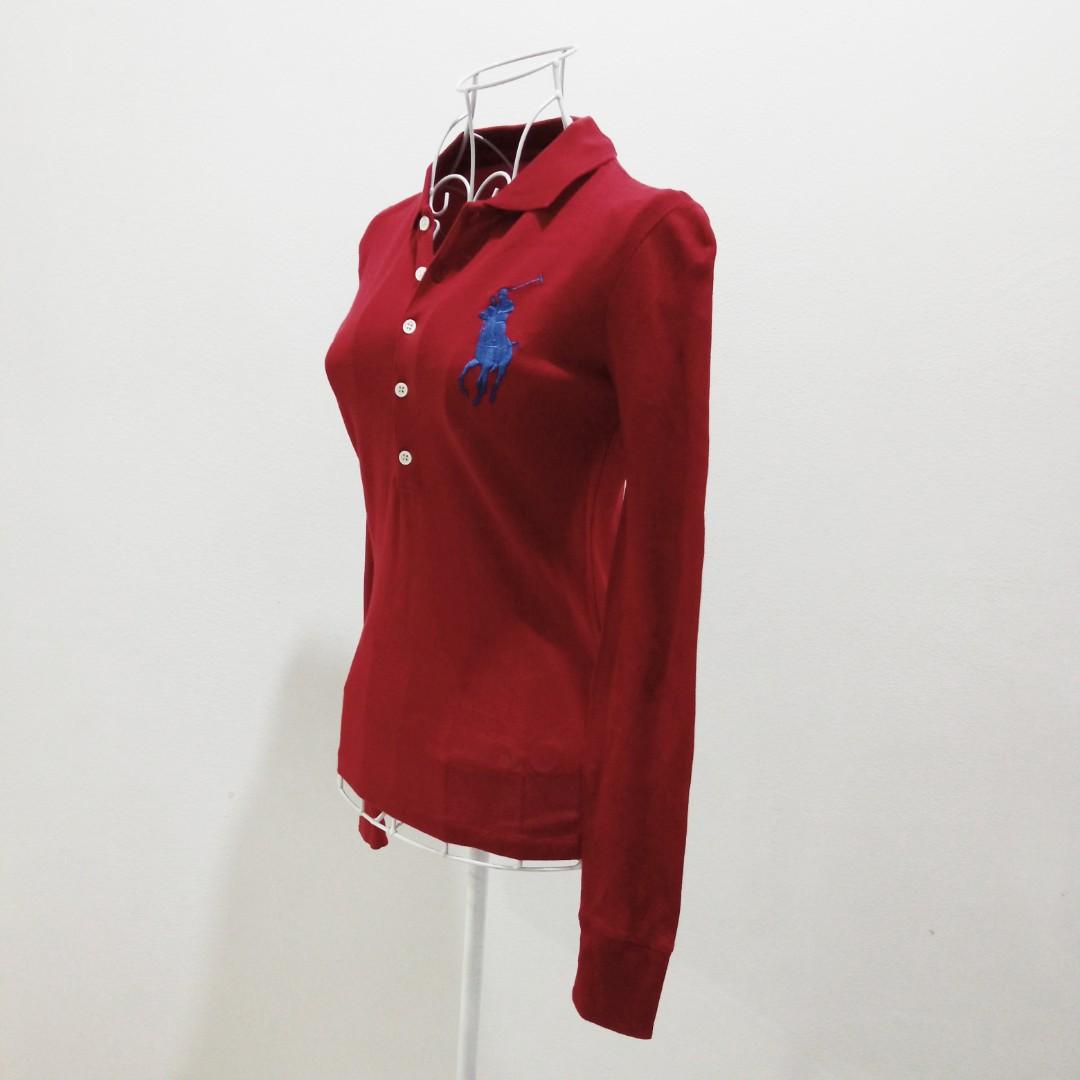 RALPH LAUREN RLR Womens 1X XL X-Large Long Sleeve Red Top Shirt Blouse