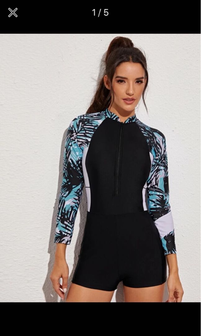 Shein Rashguard Swimsuit, Women's Fashion, Swimwear, Rash guard on