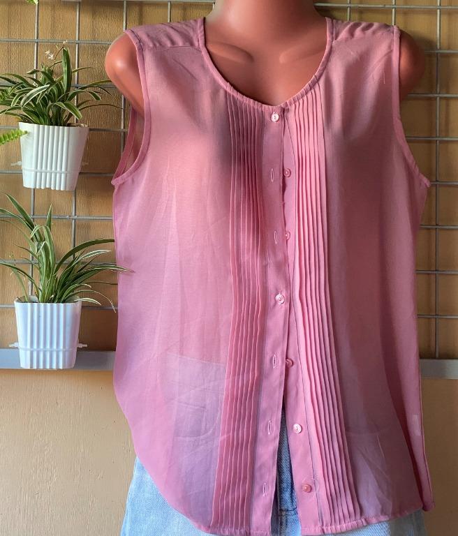Sleeveless for Women (Category: Sleeveless) located in Antipolo. Submitted by vanga22 (Listing ID 1141447388, Image 2). Description: Brand: Terranova Fabric: Polyester Color: Pink Pattern: Plain Size: Medium See Through Casual Outfit Measurement in inches x 2: Laid Flat Width: 18" Length: 24".