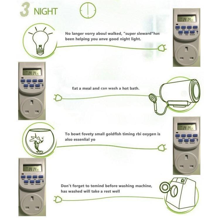 Timer Socket Plug-in with LCD 12/24 Hour 7 Days WALL PLUG DIGITAL Timer ...