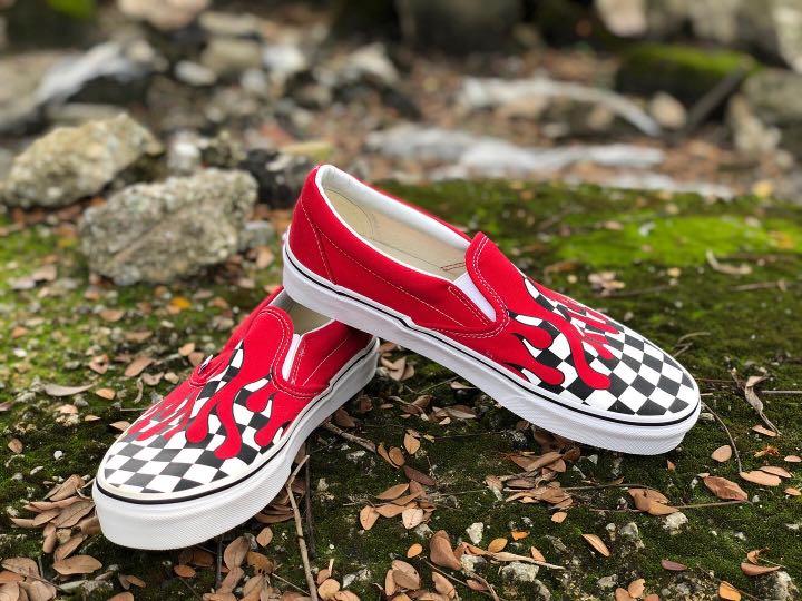 Checker flame vans slip on best sale