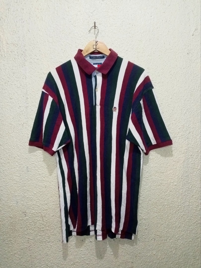 Vintage tommy hilfiger vertical stripes polo shirt Men s Fashion