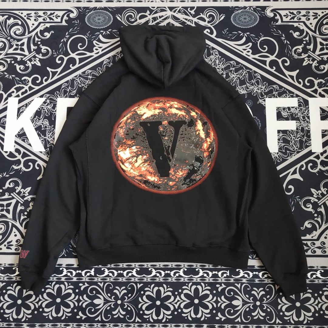 Vlone x Juice Wrld burning globe hoodie Men s Fashion Activewear