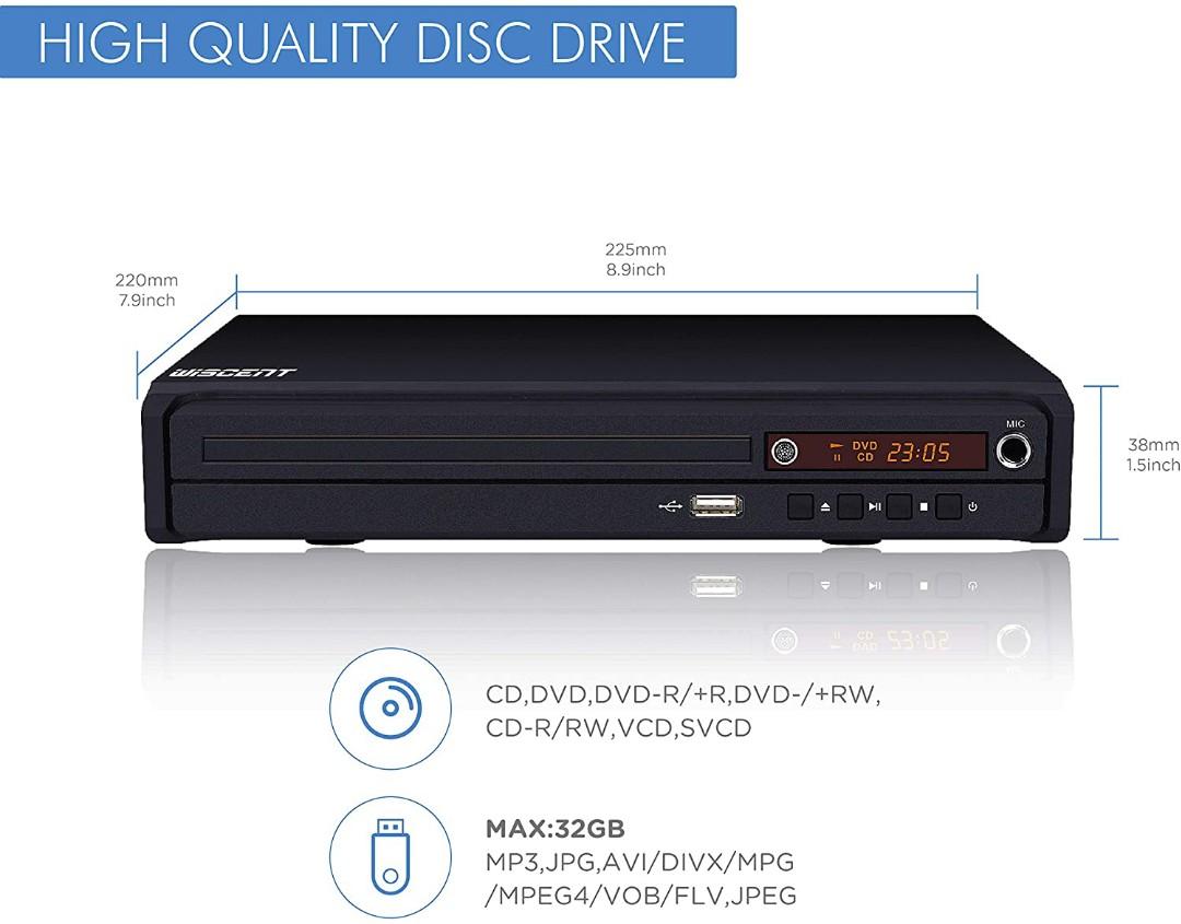 Wiscent DVD CD MP3 Player with HDMI Cable for TV, USB Port, Remote ...