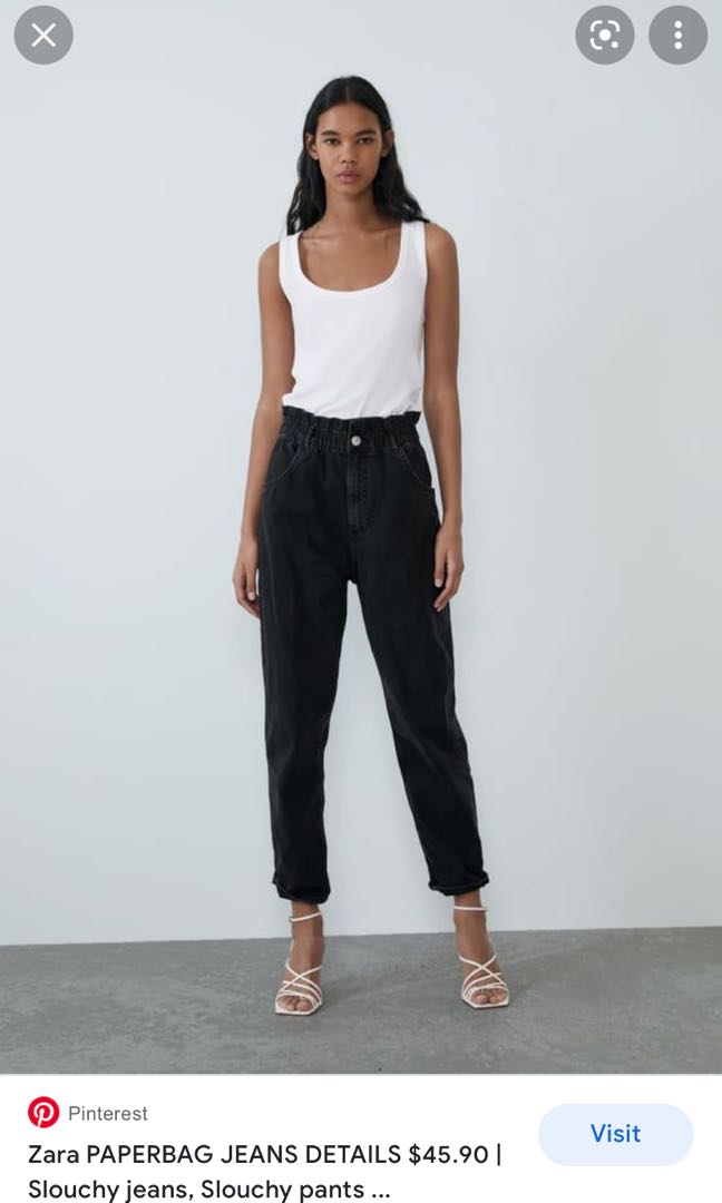 ZARA paperbag slouchy jeans, Women's 