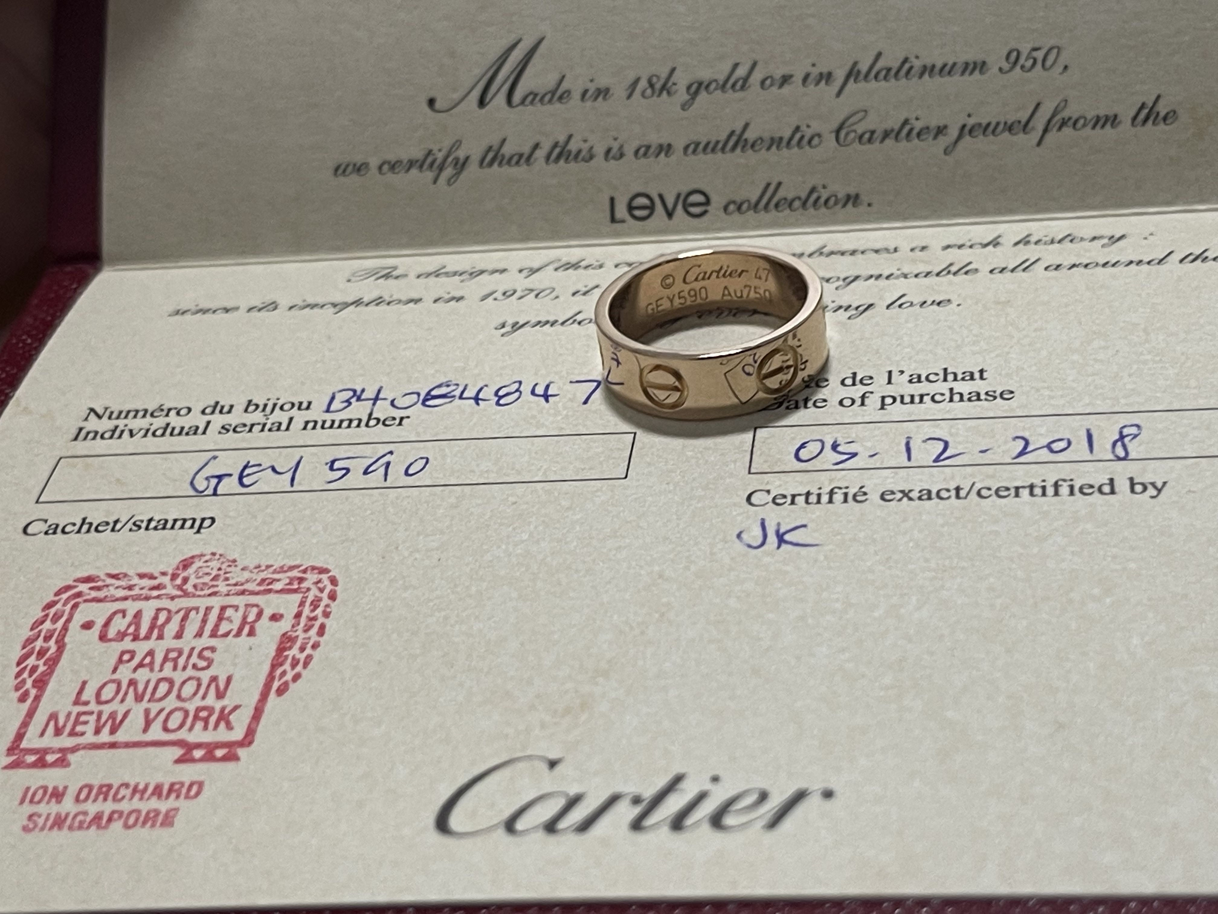 Cartier 18k RoseGold Au750 Love ring Band 47