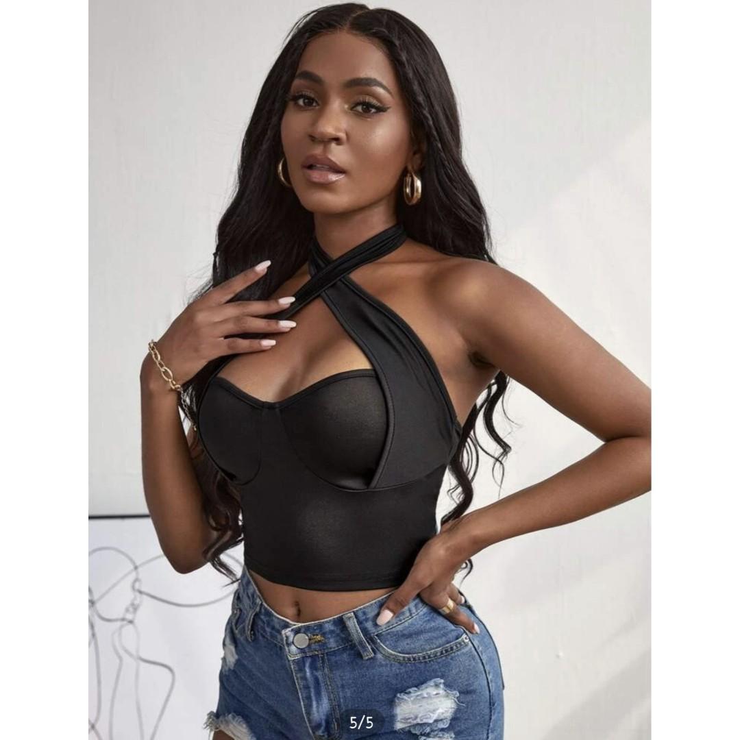 Criss Cross Halter Top Women s Fashion Tops Sleeveless on Carousell