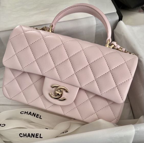 Chanel 22P Pink Mini top handle, Luxury, Bags & Wallets on Carousell