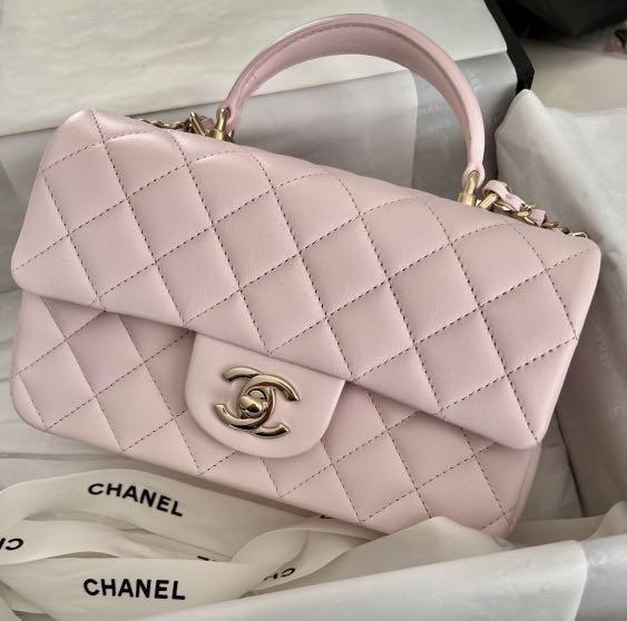 🌸[Full Set] Chanel Mini Top Handle-22P Light Pink, Luxury, Bags
