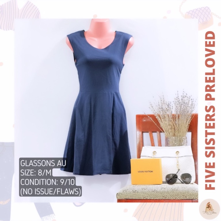 Glassons Au Blue Plain Fit & Flare Dress, Women's Fashion, Dresses