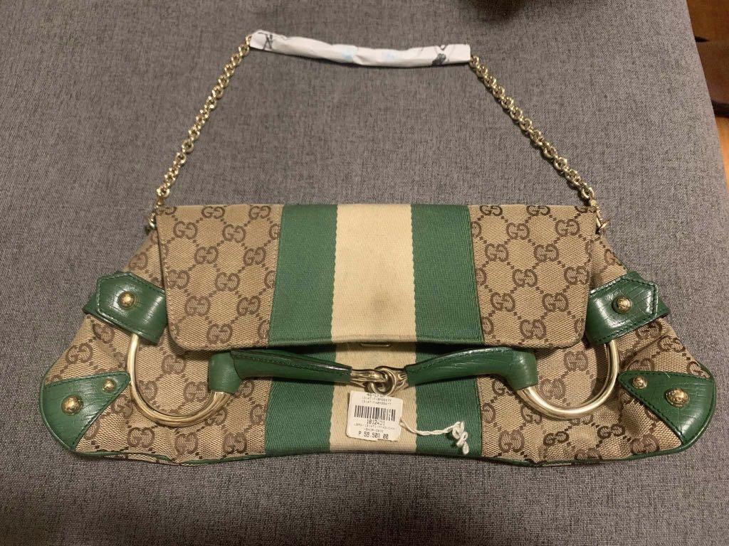 Sold at Auction: GUCCI SOLID GREEN HORSEBIT CHAIN HANDBAG/CLUTCH