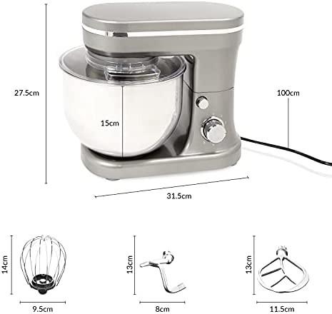 Metallic Black or Grey Dough Hook Electric Kitchen Cake Mixer with Stainless Steel Bowl 6 Speeds 5L, Black Whisk and Beater Included Quest 5L 1200W Stand Mixers