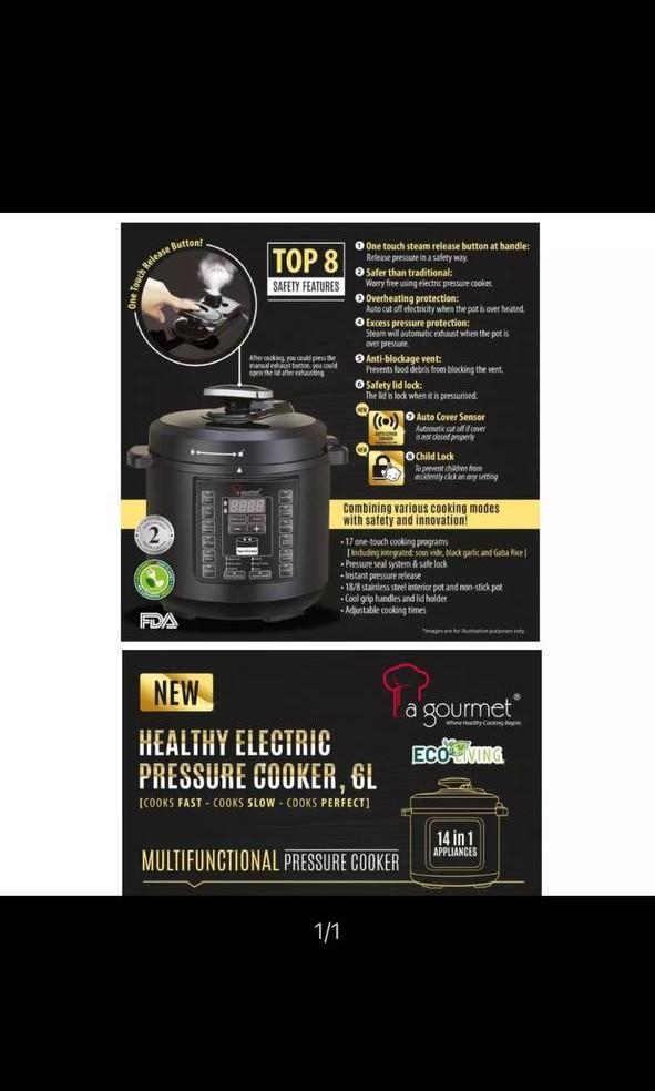 La Gourmet 6L Electrical Pressure Cooker, TV & Home Appliances, Kitchen