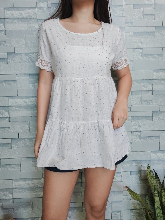 Linen Baby Doll Top, Women's Fashion, Tops, Blouses on Carousell