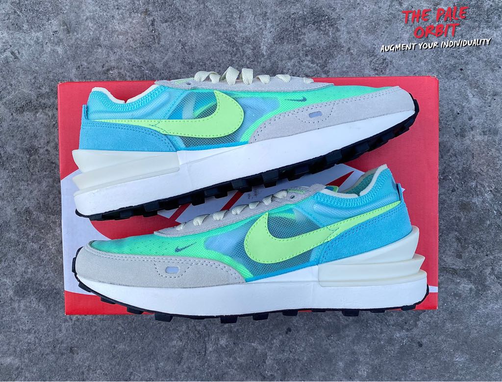 nike waffle one bleached aqua