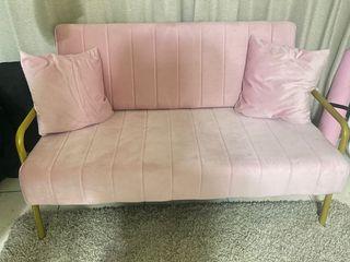 Nordic style pink and gold chair sofa 3 seater wide pastel