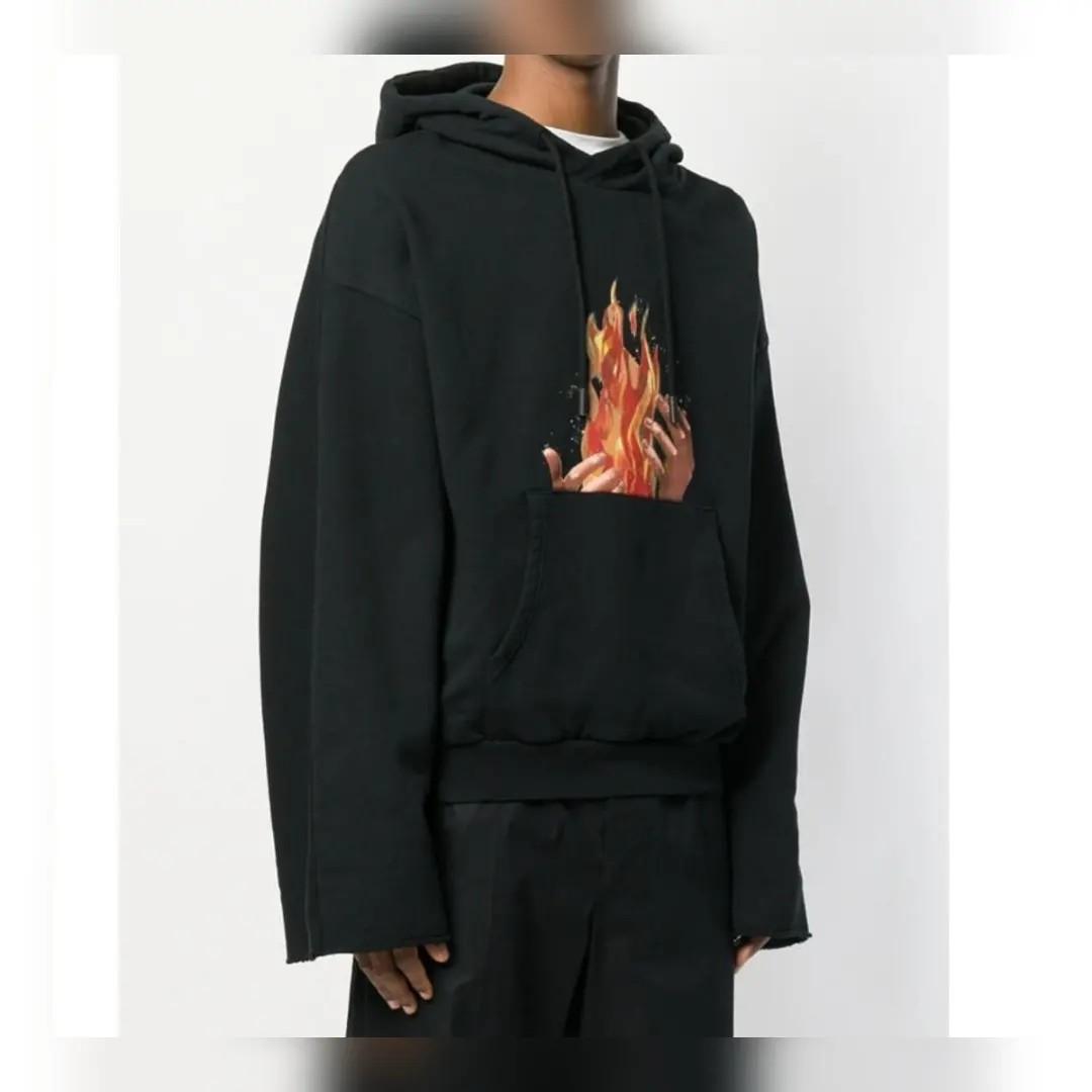 OFF WHITE DIAGONAL FIRE HOODIE Men s Fashion Tops Sets Hoodies on Carousell