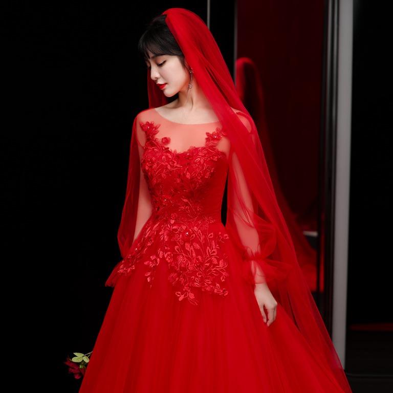 Red party wear gown online on sale