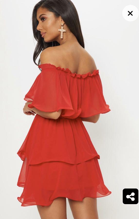 red ruffle dress pretty little thing